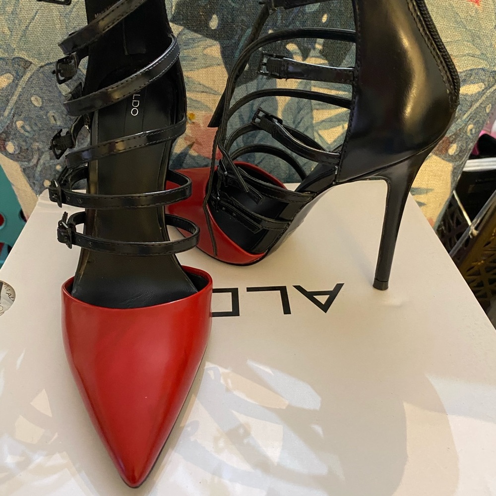 Aldo red strap heels size 6